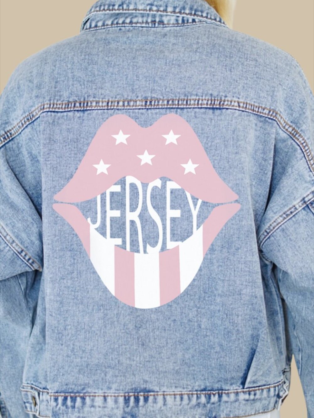 Women's Jersey Pink Lips Denim Jacket